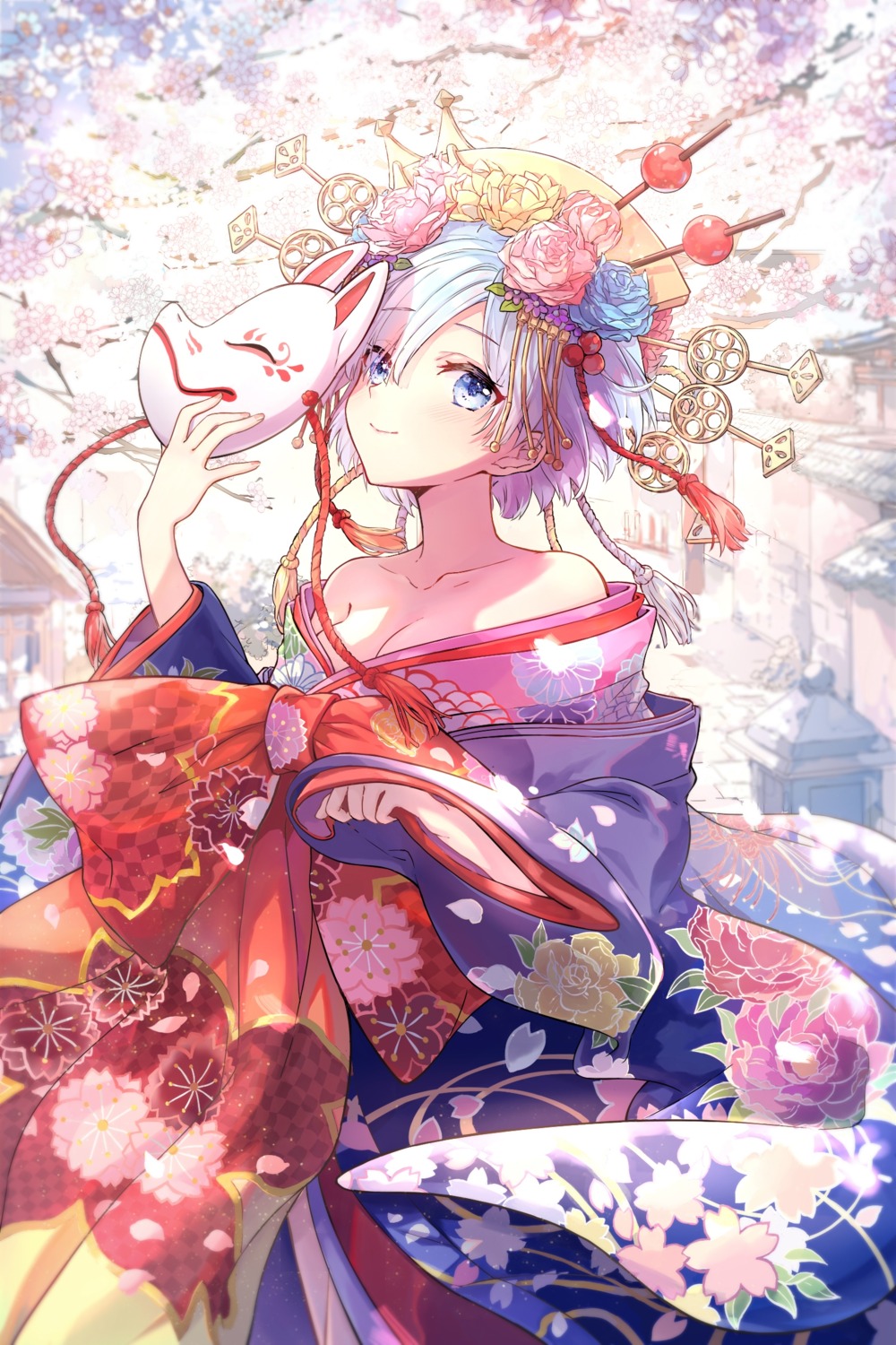 kimono, luli_ovo, no_bra, open_shirt, re:zero_kara_hajimeru_isekai_seikatsu, rem_(re_zero)
