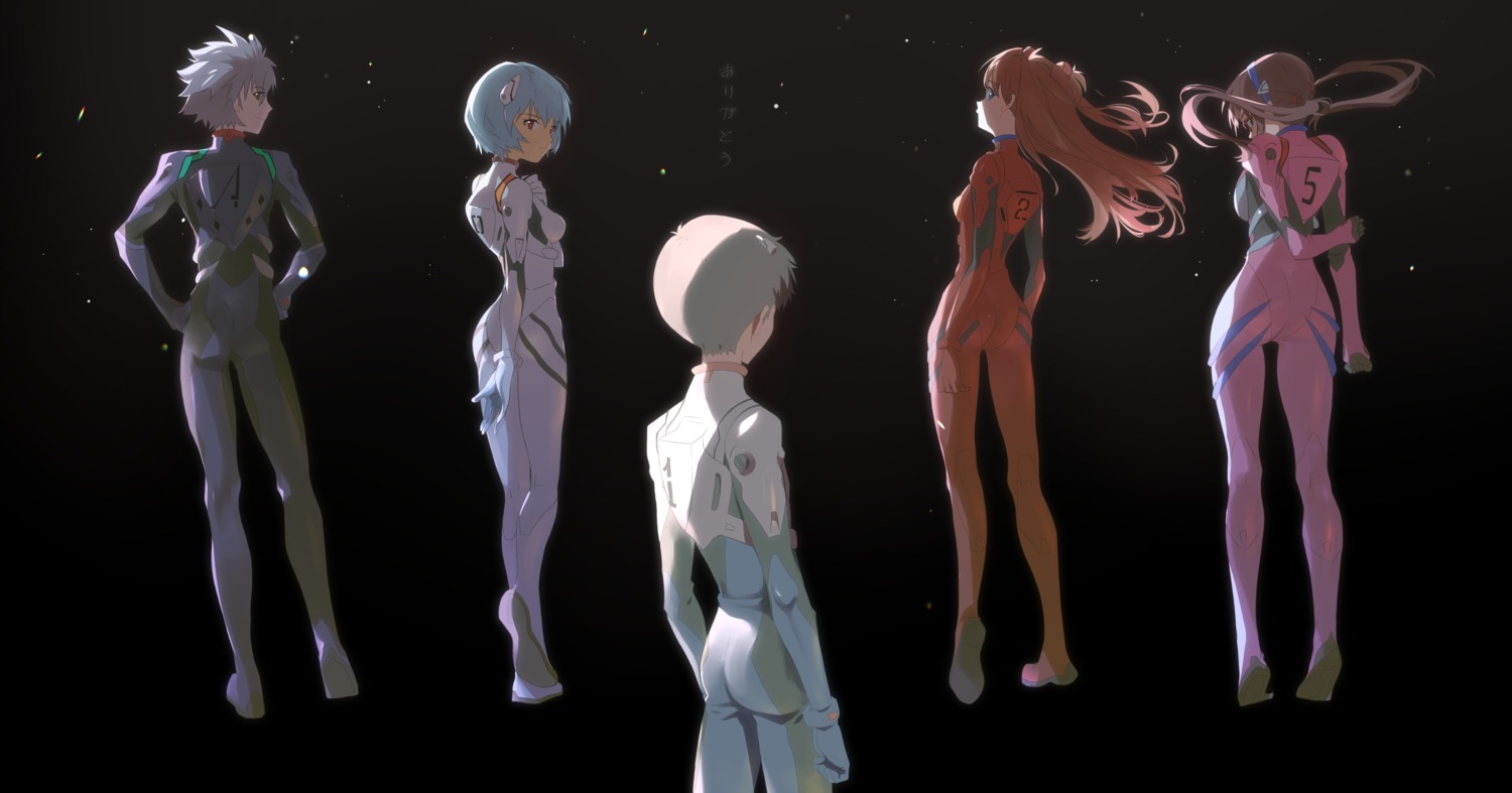 ass, ayanami_rei, bodysuit, goku-chan, ikari_shinji, makinami_mari_illustrious, megane, nagisa_kaworu