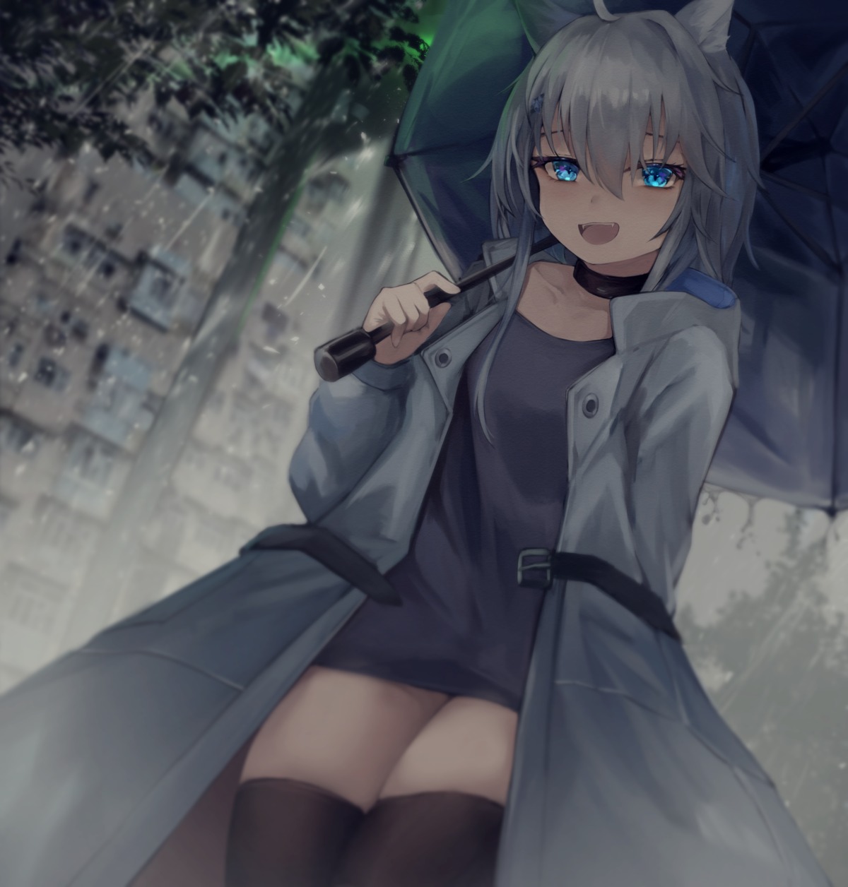 animal_ears, aoinu, thighhighs, umbrella