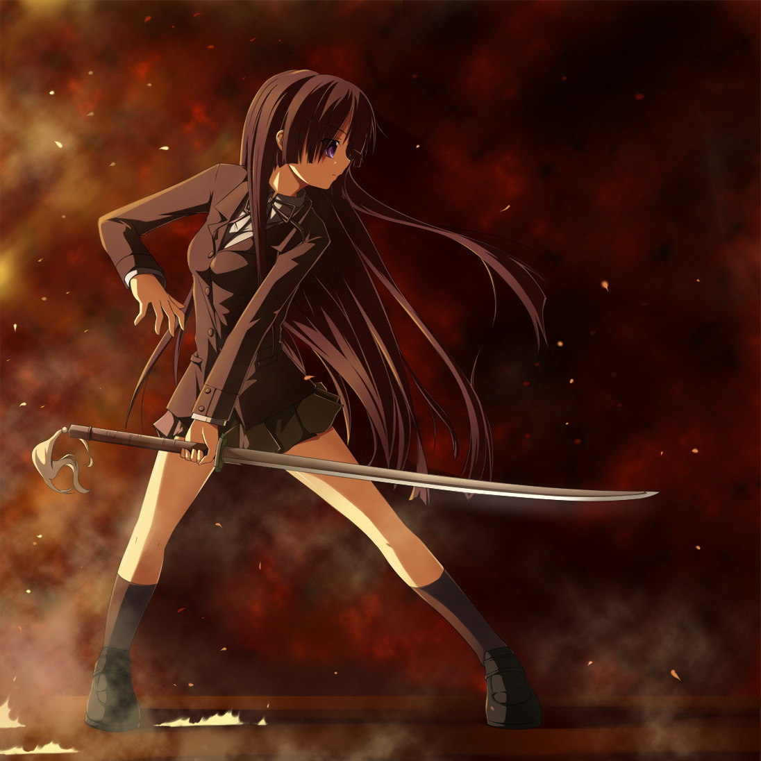 akiyama_mio, ga-rei_zero, isayama_yomi, k-on!, nekoro, parody, seifuku, sword