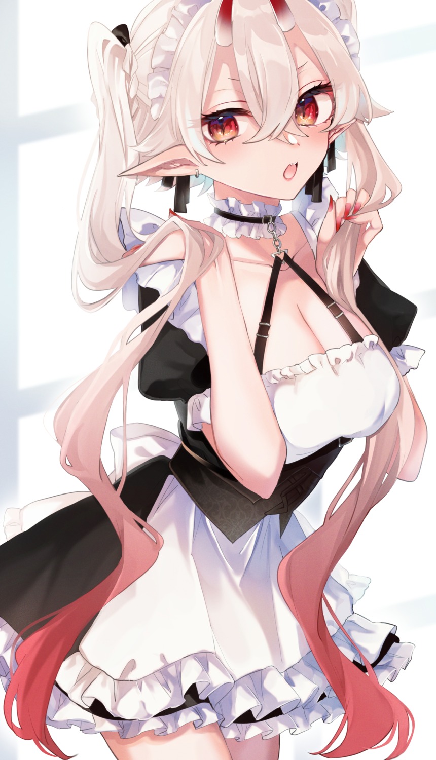 anfuji_uiro, cleavage, horns, maid, pointy_ears