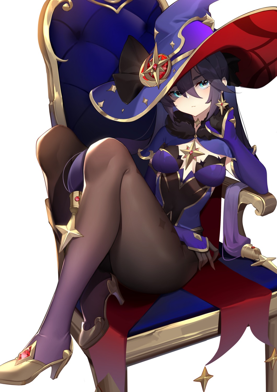 genshin_impact, heels, kojioo, mona_megistus, no_bra, pantyhose, witch
