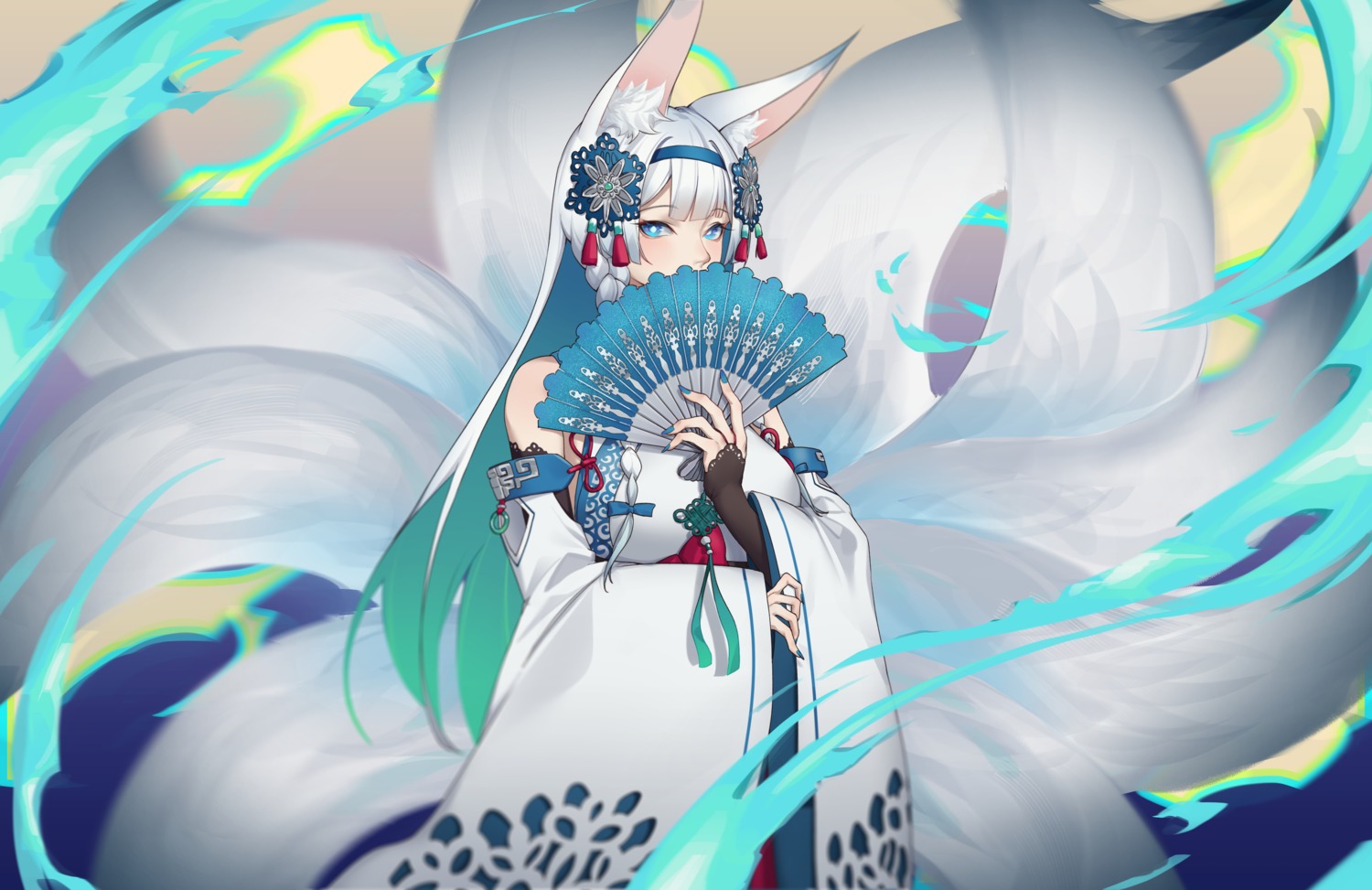 animal_ears, japanese_clothes, jiliang_jiying_yumao, kitsune, tail