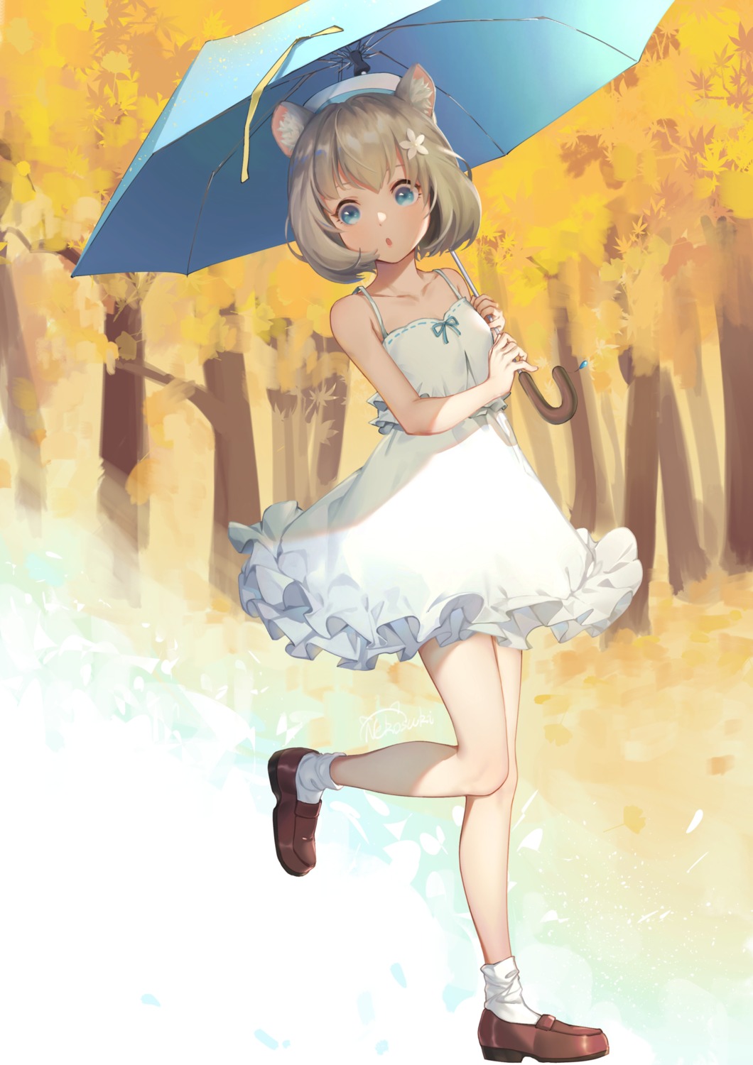 animal_ears, dress, jiliang_jiying_yumao, summer_dress, umbrella