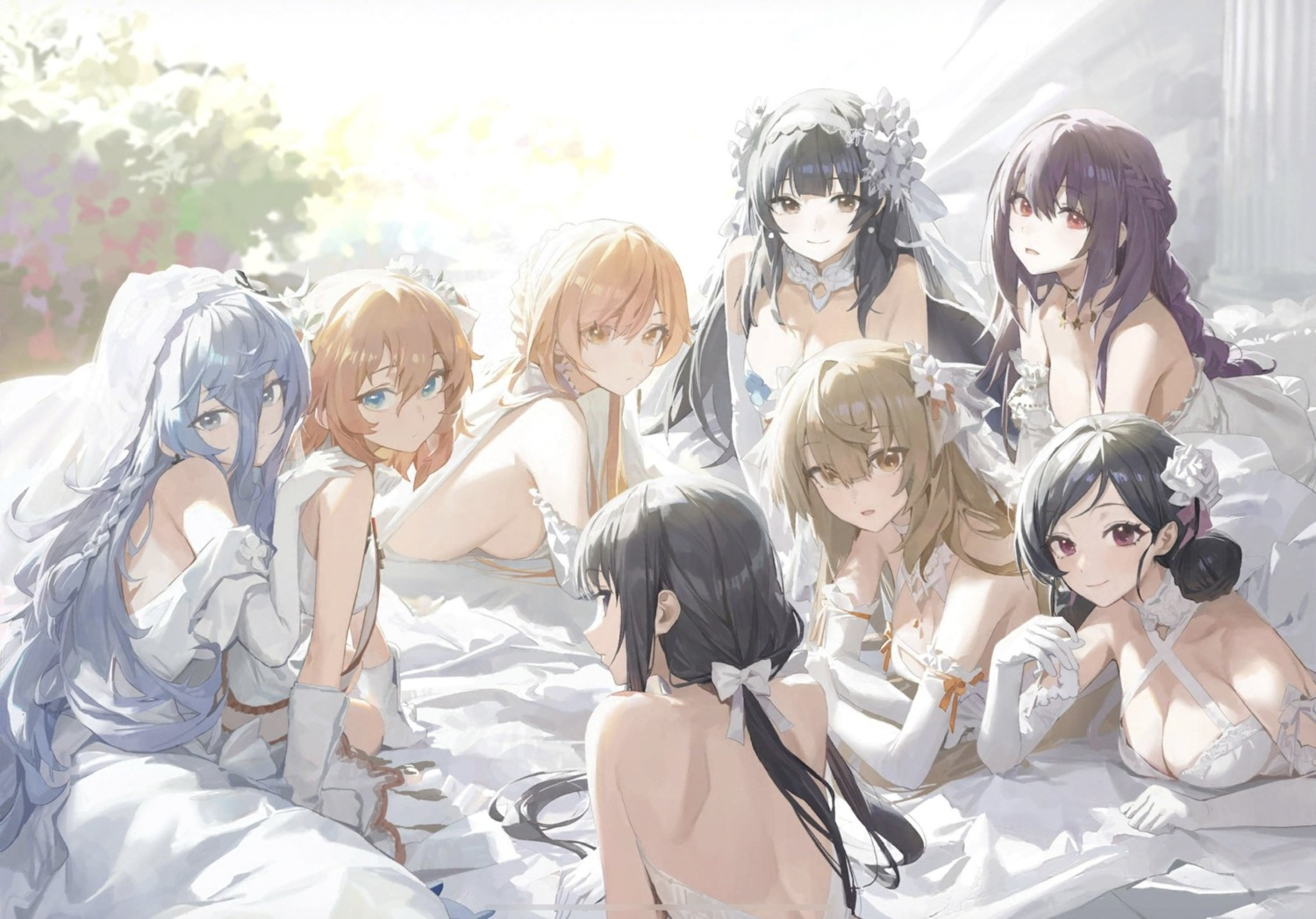 cleavage, dress, girls_frontline, ithaca_m37_(girls_frontline), modare, no_bra, ots-14_(girls_frontline), qbz-95_(girls_frontline), type_64_(girls_frontline), type_81_carbine_(girls_frontline), webley_(girls_frontline), wedding_dress, xm8_(girls_frontline), zb-26_(girls_frontline)