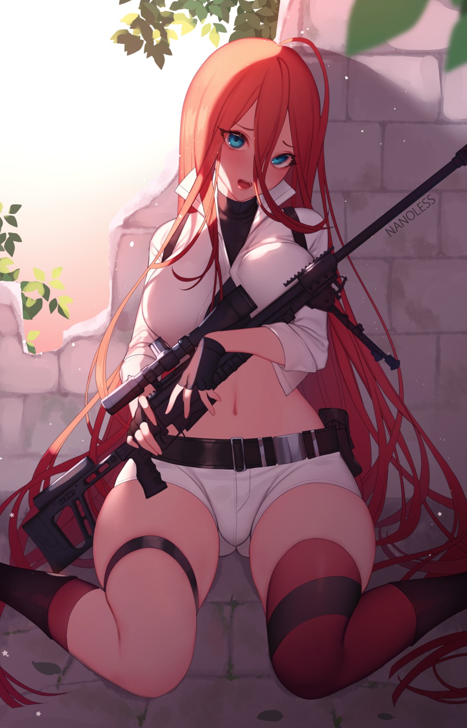 garter, girls_frontline, gun, nanoless, t-5000_(girls_frontline), thighhighs
