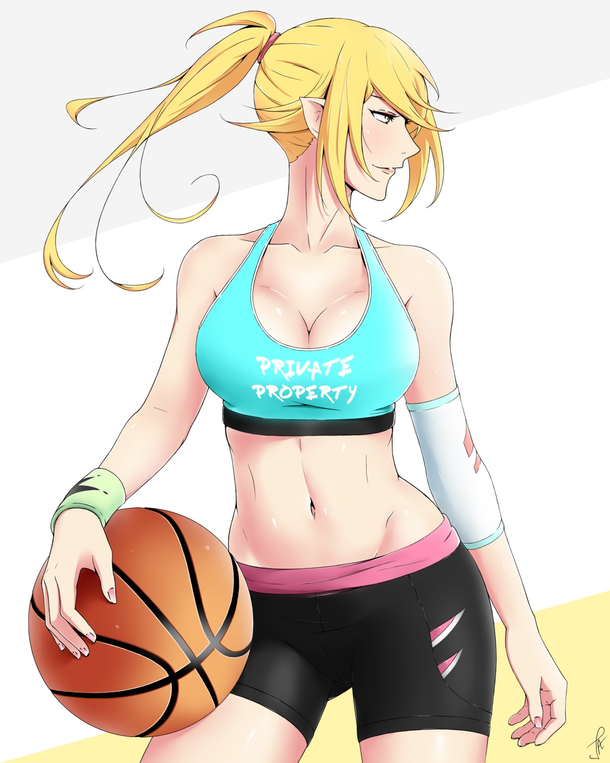 bakemonogatari, basketball, bike_shorts, cleavage, j_adsen, kissshot_acerolaorion_heartunderblade, kizumonogatari, monogatari_(series)