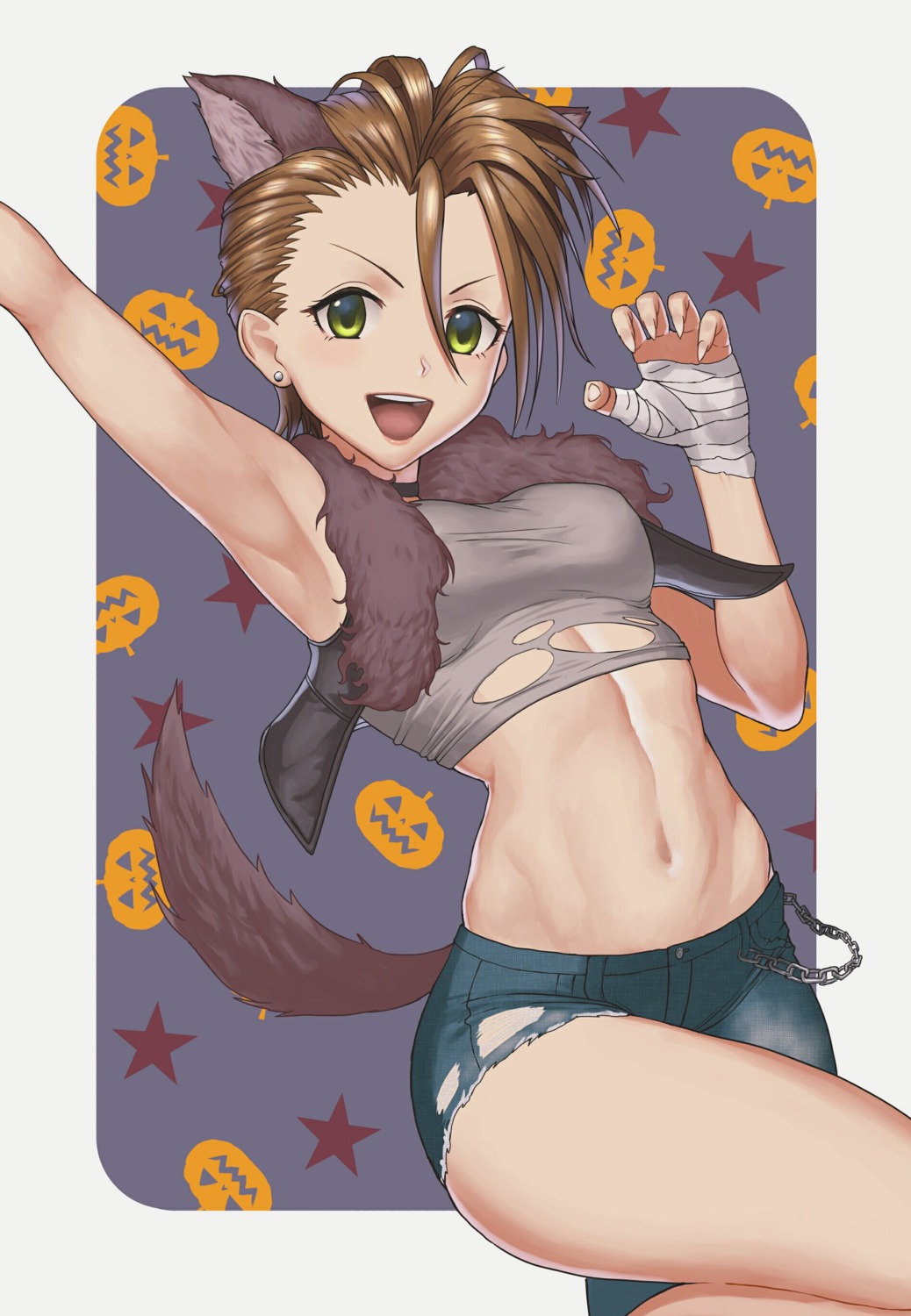 animal_ears, bandages, halloween, kimura_natsuki, shigatsugata, tail, the_idolm@ster, the_idolm@ster_cinderella_girls, torn_clothes