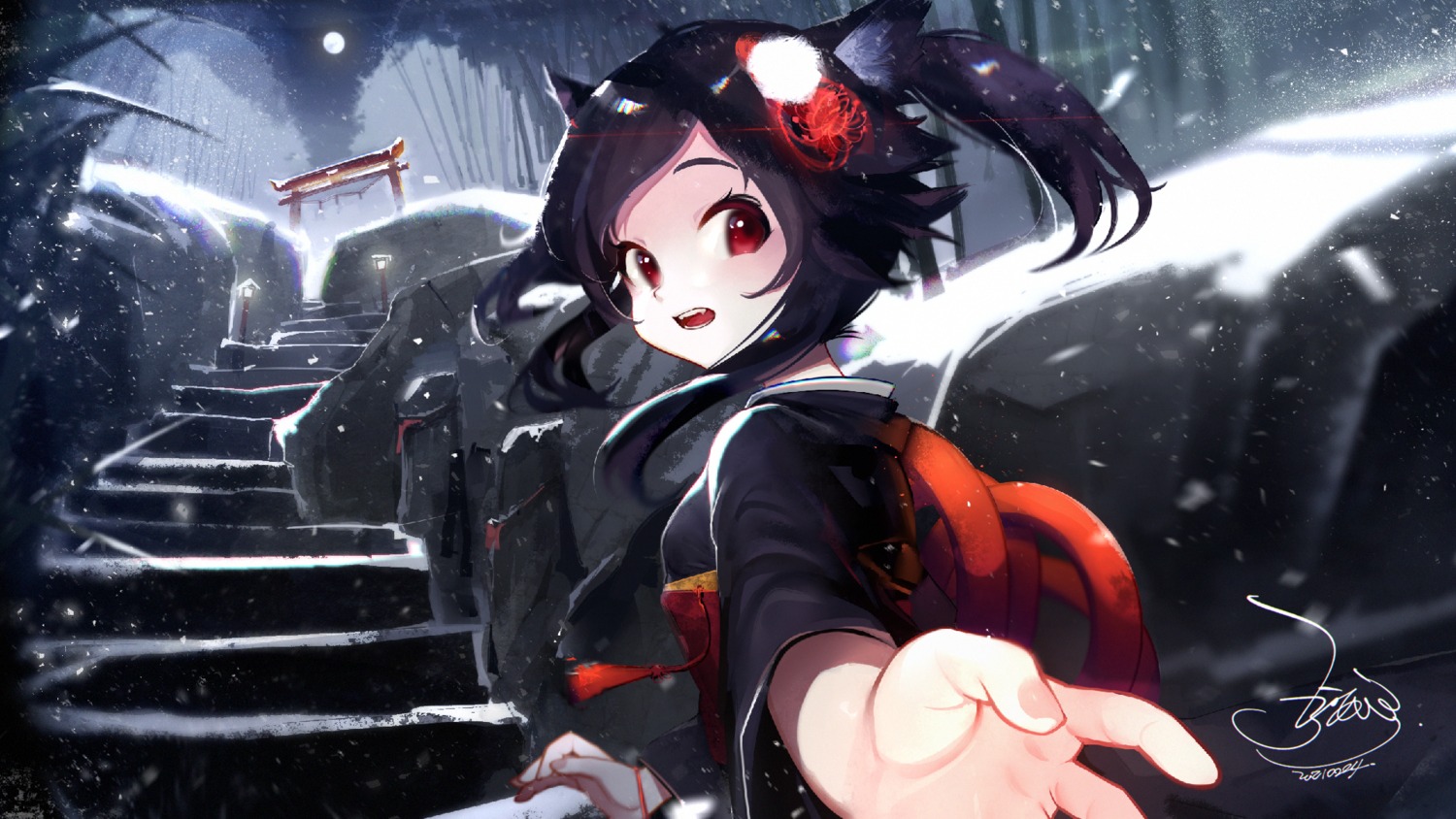 animal_ears, ejami, japanese_clothes, wallpaper