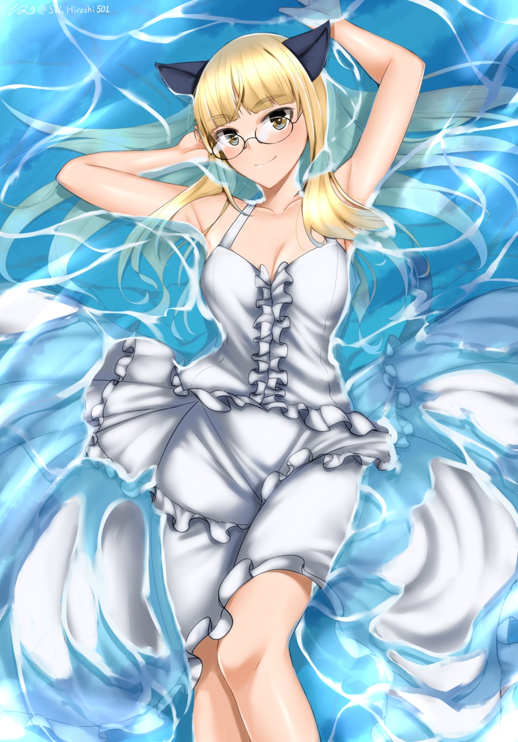animal_ears, dress, megane, nekomimi, perrine-h._clostermann, strike_witches, sw_hiroshi501, wet