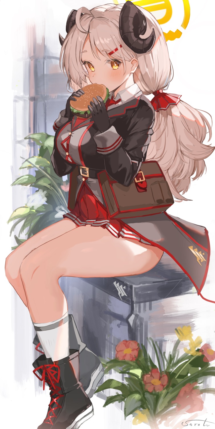 blue_archive, horns, izumi_shishido, seifuku, skirt_lift, sorotu