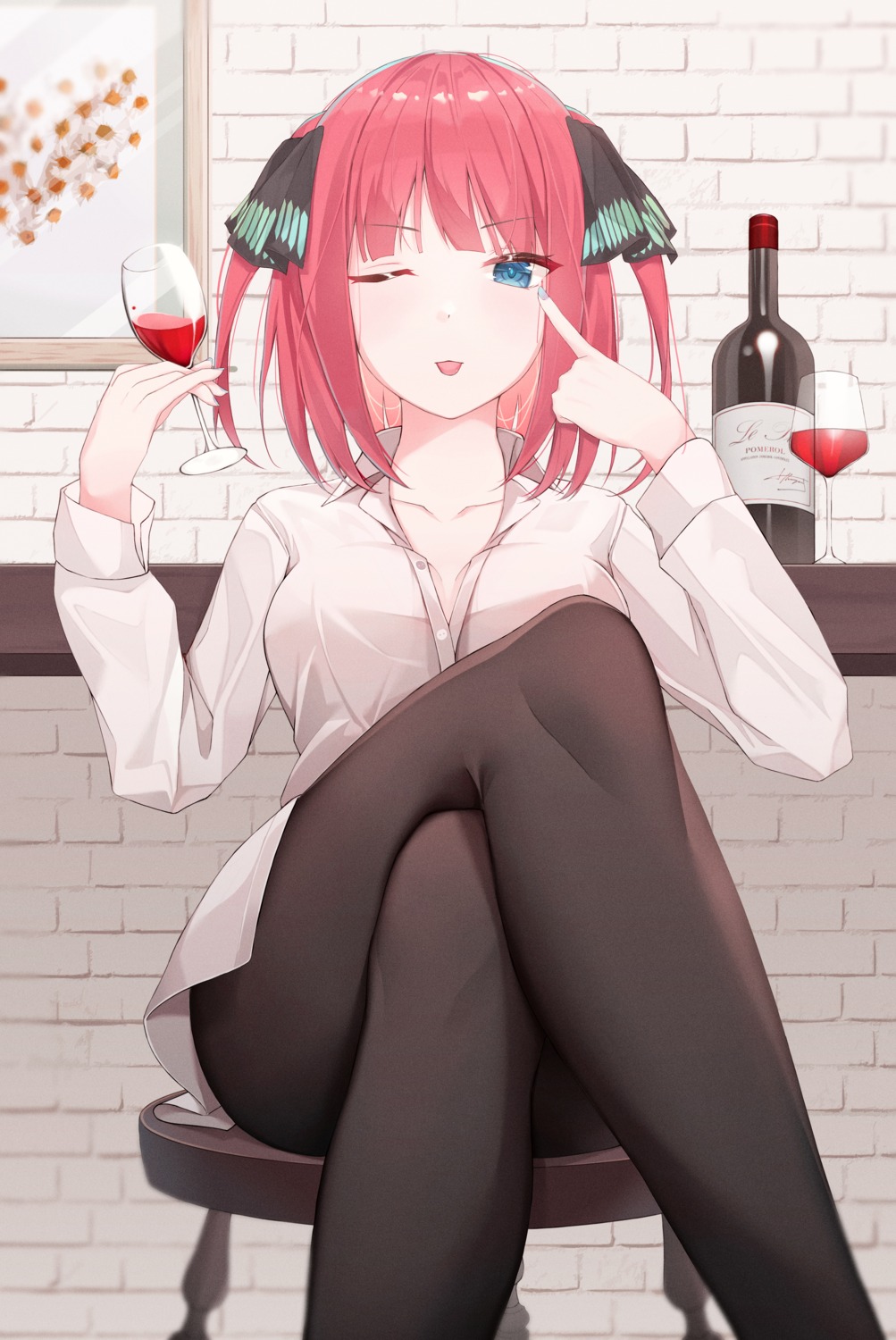 5-toubun_no_hanayome, cleavage, dress_shirt, infinity_(kkx132), nakano_nino, pantyhose