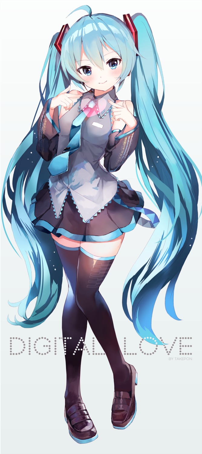 hatsune_miku, headphones, takepon1123, thighhighs, vocaloid
