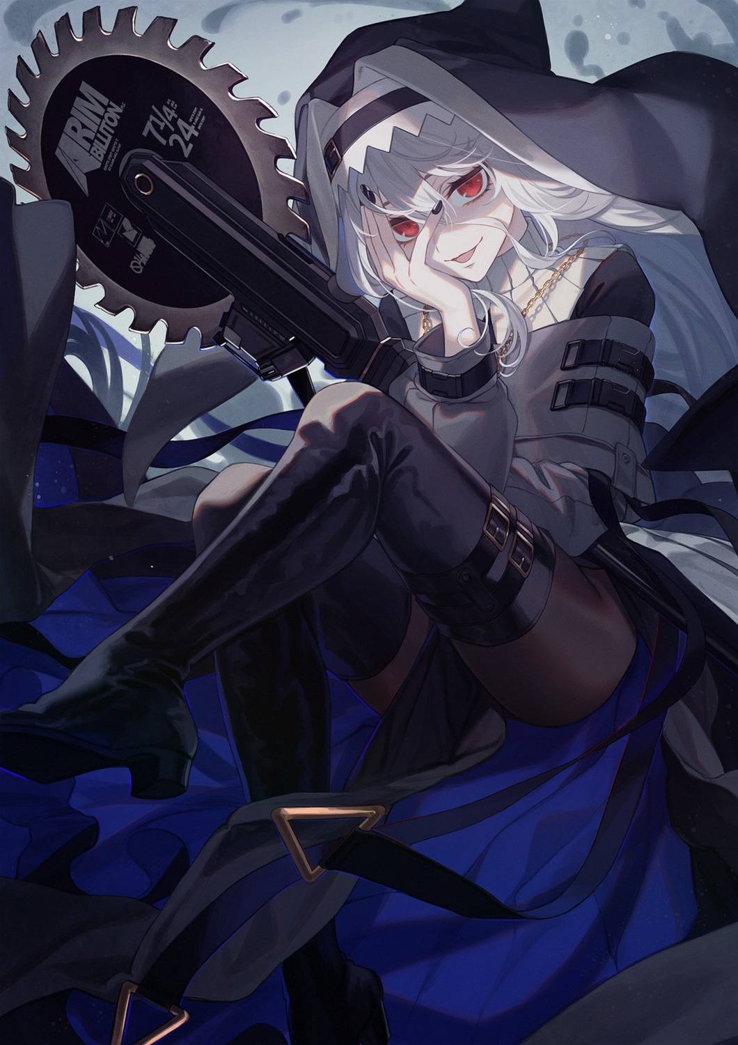 arknights, garter, heels, jishaku, nun, pantyhose, specter_(arknights), thighhighs