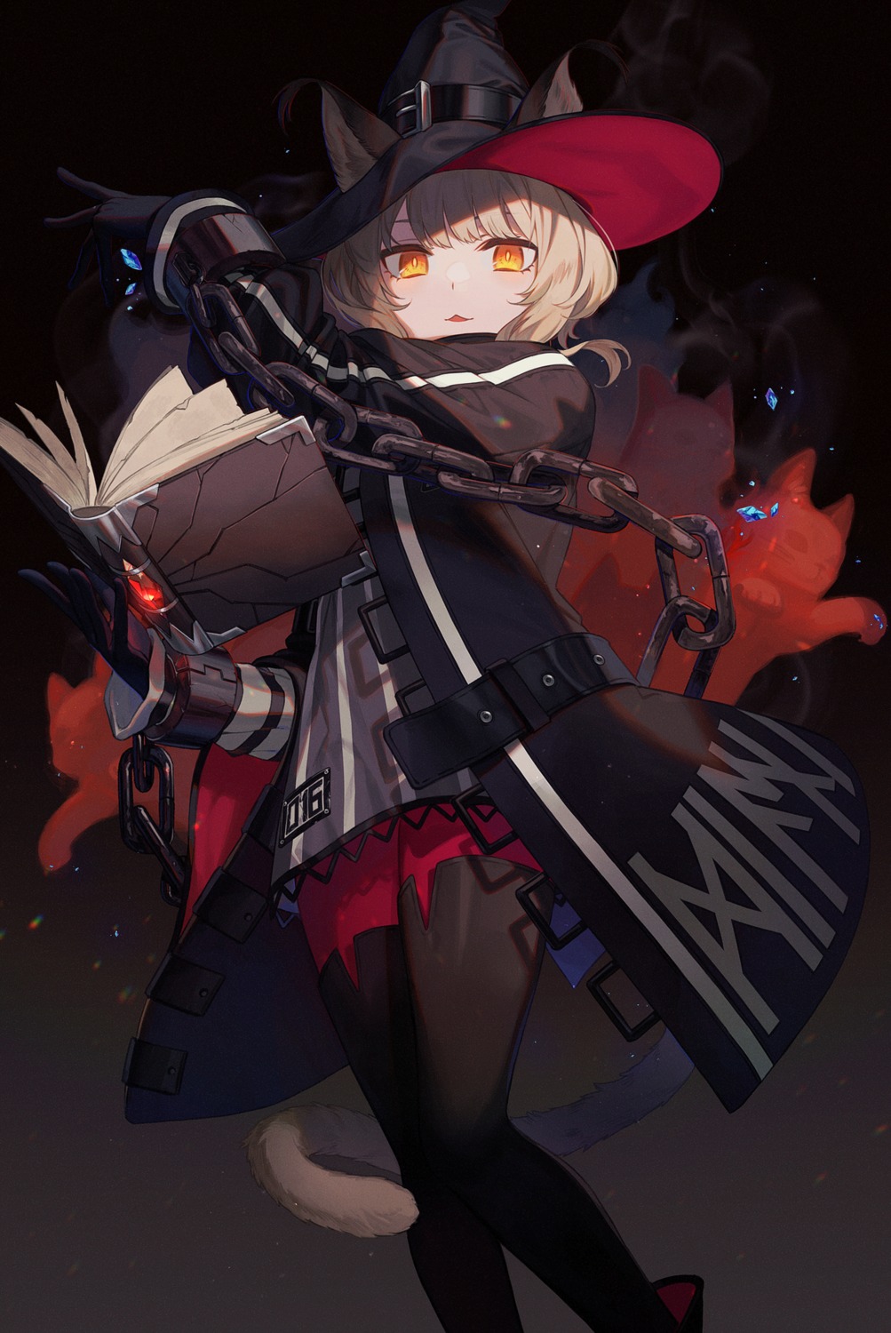 animal_ears, arknights, haze_(arknights), jishaku, pantyhose, tail, thighhighs, witch