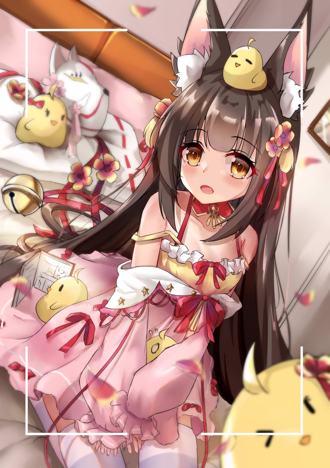 animal_ears, azur_lane, dress, kitsune, manjuu_(azur_lane), nagato-chan, nagato_(azur_lane), thighhighs