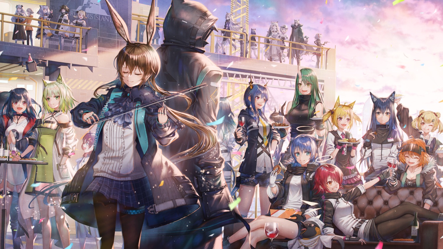 amiya_(arknights), angel, animal_ears, arknights, bunny_ears, ch'en_(arknights), cleavage, cliffheart_(arknights), closure_(arknights), croissant_(arknights), doctor_(arknights), exusiai_(arknights), garter, gummy_(arknights), horns, hoshiguma_(arknights), ifrit_(arknights), kal'tsit_(arknights), lappland_(arknights), mayer_(arknights), mostima_(arknights), myrtle_(arknights), pantyhose, pramanix_(arknights), ptilopsis_(arknights), saria_(arknights), see_through, sho_(sumika), silent_(arknights), silverash_(arknights), sora_(arknights), tail, texas_(arknights), the_emperor_(arknights), w_(arknights), wings