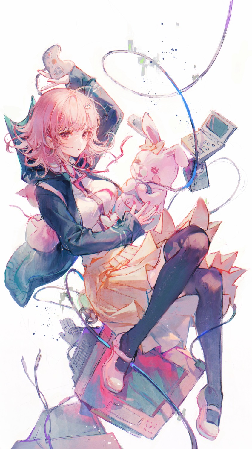 dangan-ronpa, dangan-ronpa_2, matcha, nanami_chiaki, seifuku, skirt_lift, thighhighs