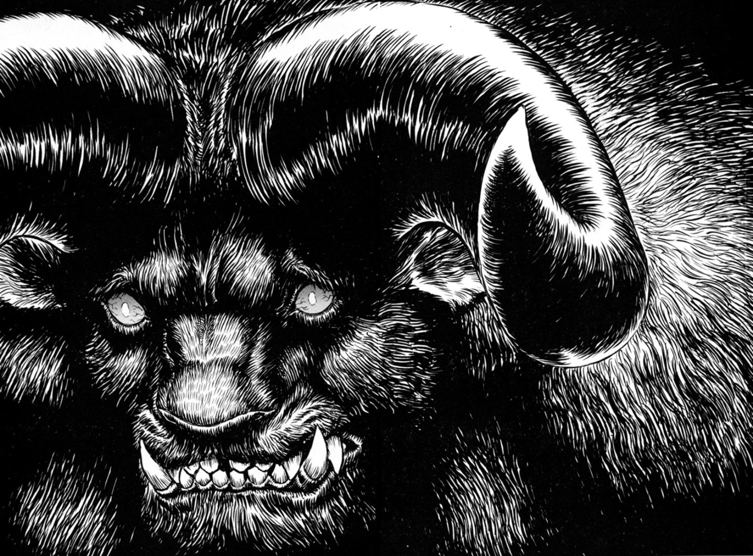 berserk, horns, male, miura_kentarou, monochrome, monster, zodd