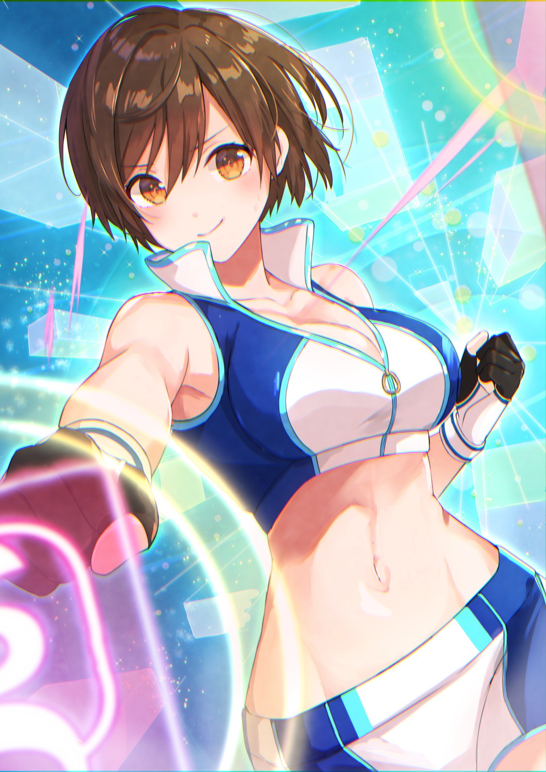 cleavage, fitness_boxing, goroo_(eneosu), lin_(fitness_boxing), open_shirt