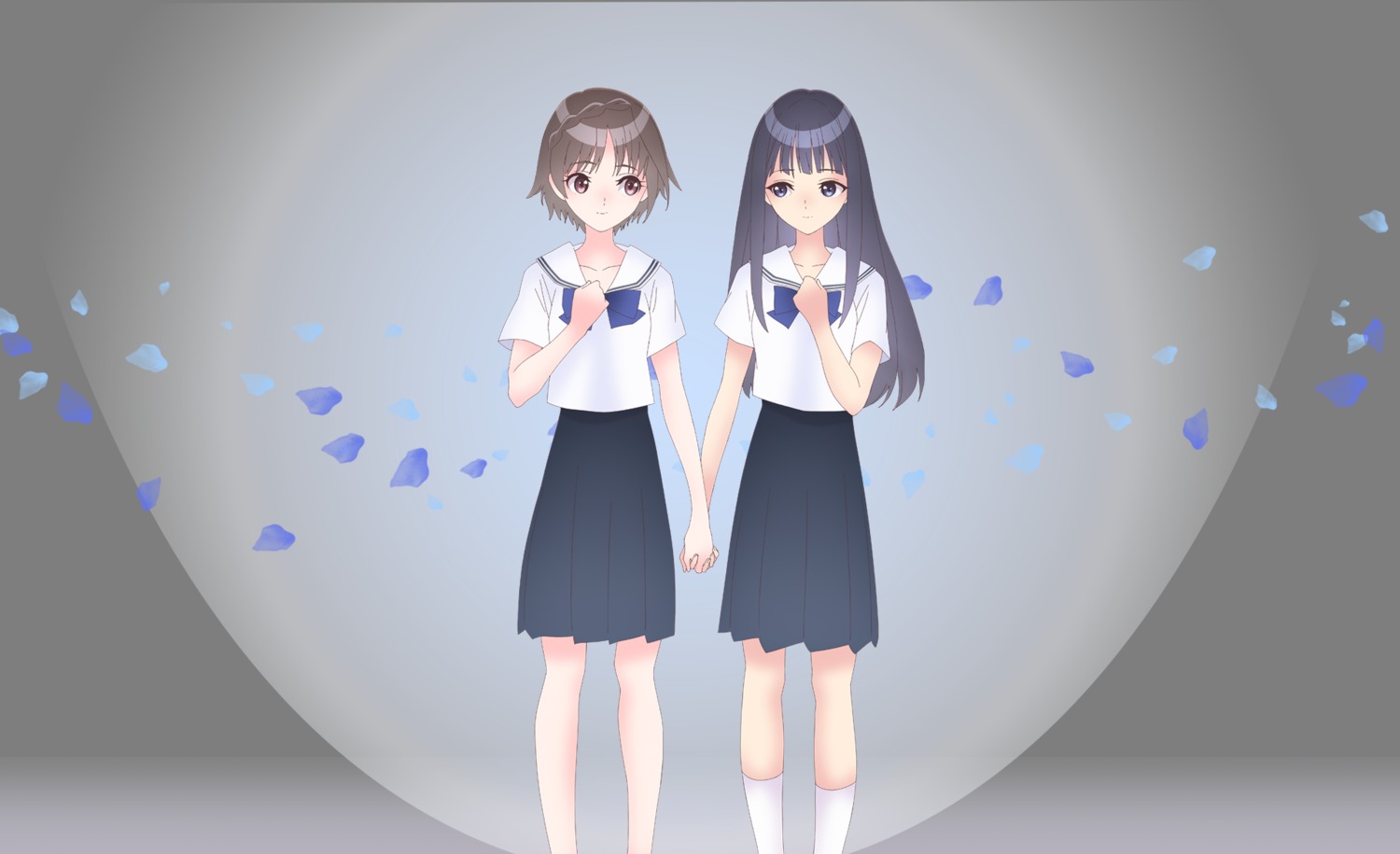 blue_reflection, blue_reflection_ray, hanari_ruka, hirahara_hiori, seifuku, tagme, yuri