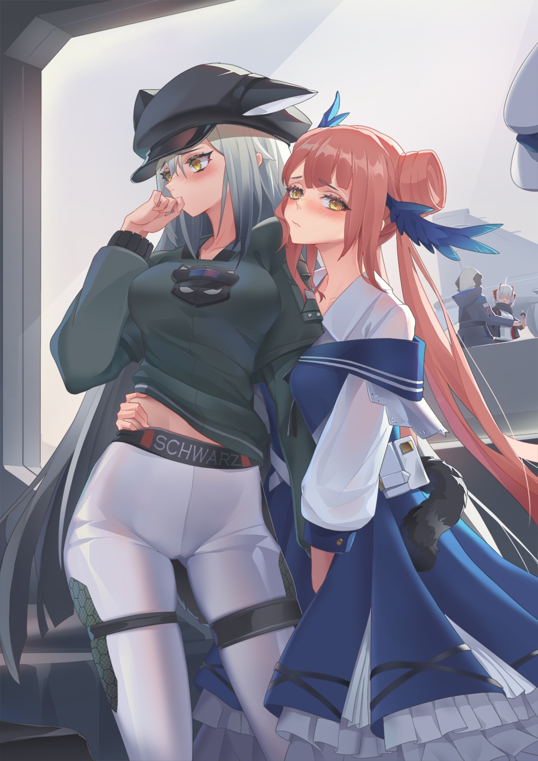 animal_ears, arknights, ceylon_(arknights), garter, schwarz_(arknights), sima_naoteng, tail, yuri