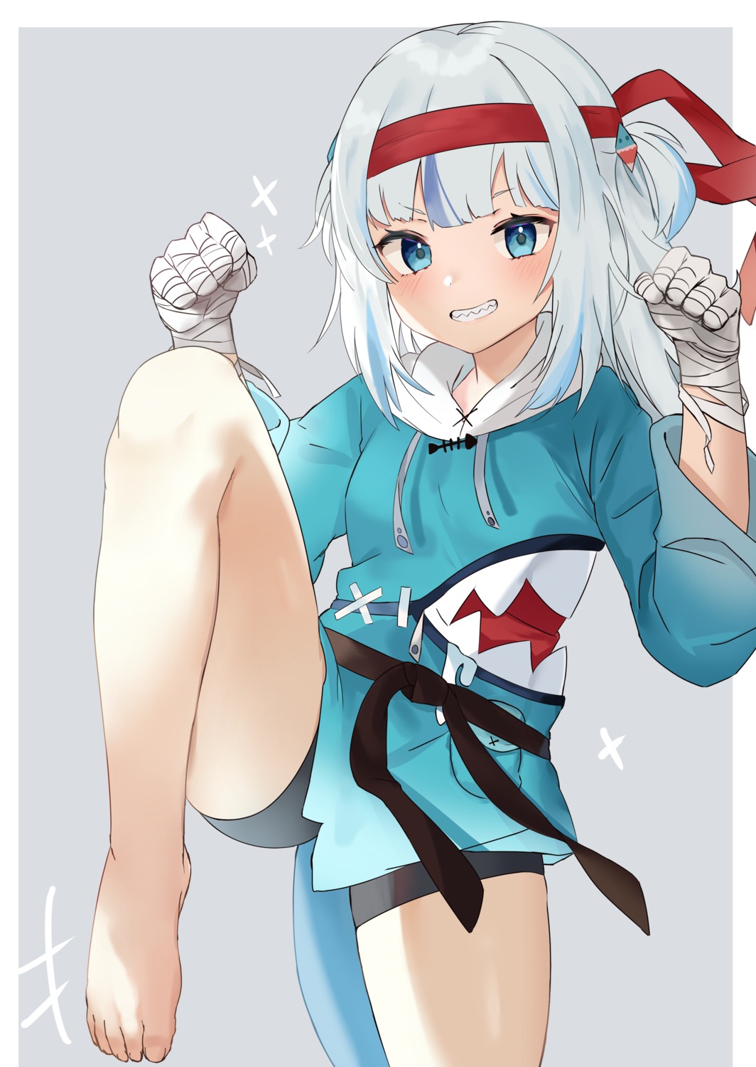 bandages, bike_shorts, derby_(dabidabi), gawr_gura, hololive, hololive_english, tail