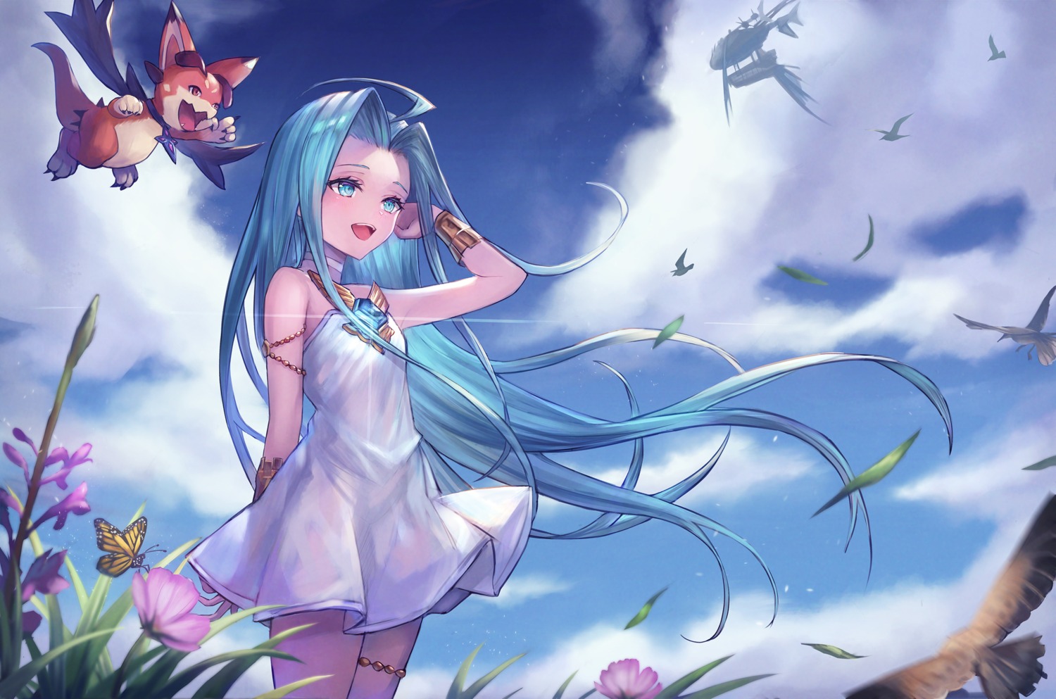dress, garter, granblue_fantasy, lyria_(granblue_fantasy), sachi_(160332), skirt_lift, summer_dress