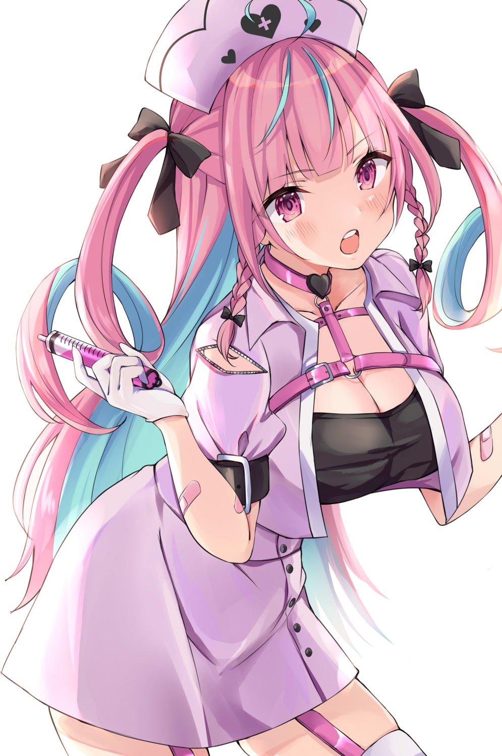 hololive, minato_aqua, nurse, rikotan, stockings, thighhighs