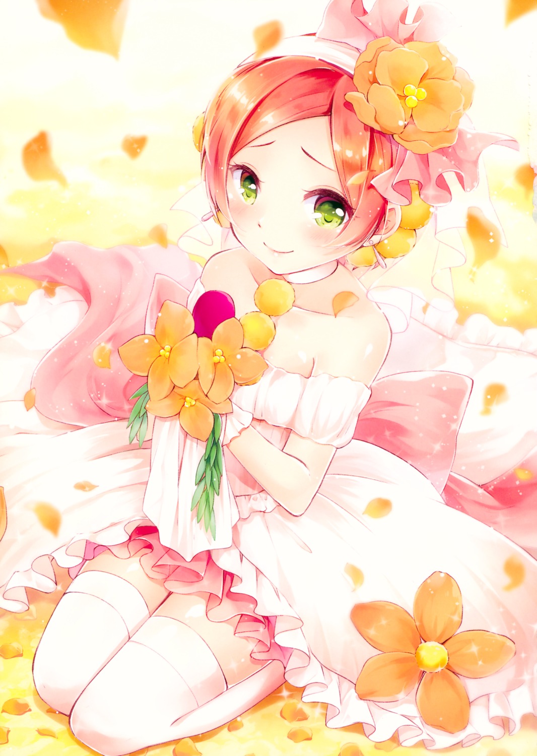 dress, hoshizora_rin, love_live!, love_live!_(series), natsu, thighhighs, wedding_dress