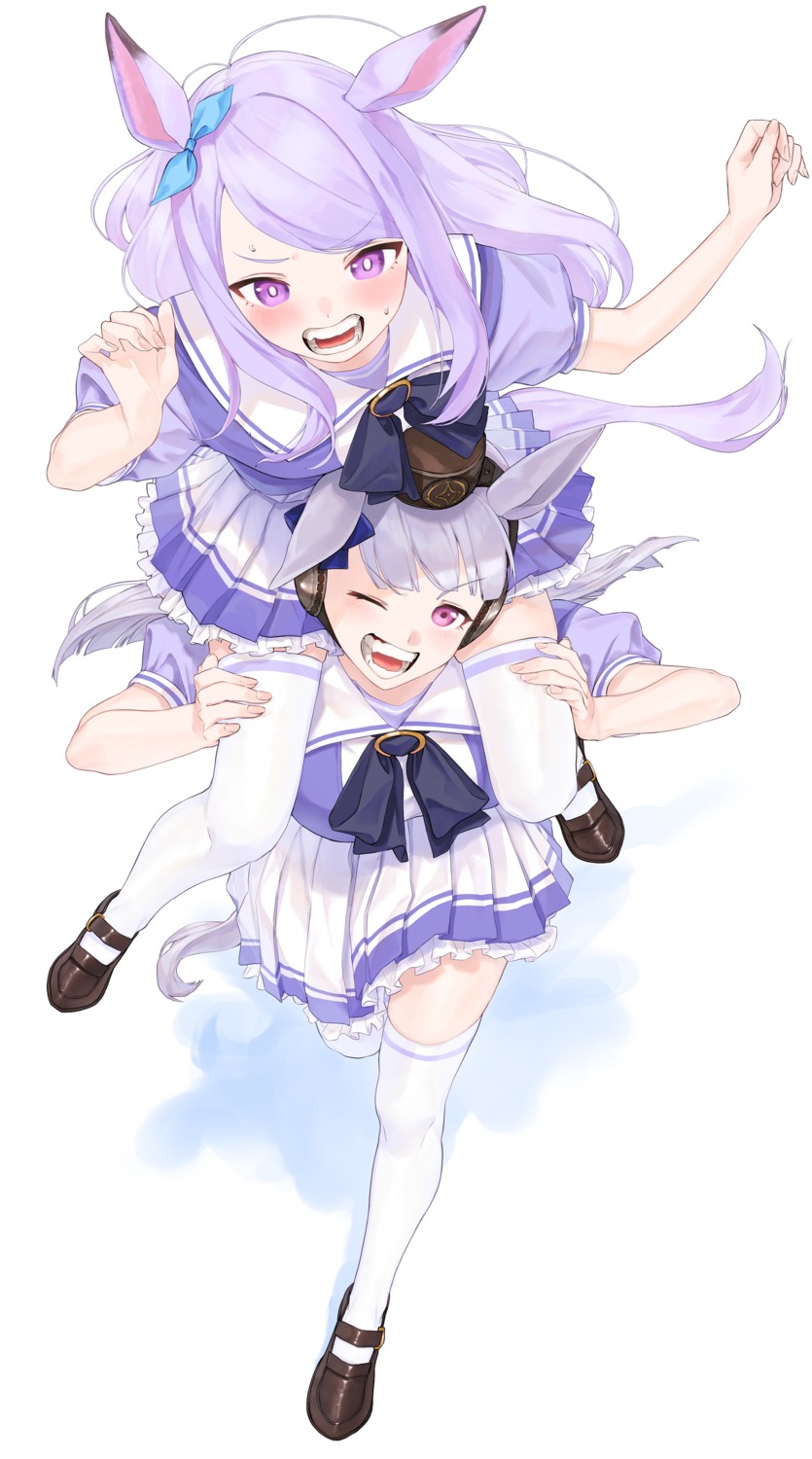 animal_ears, gold_ship_(umamusume), mejiro_mcqueen_(umamusume), seifuku, seisei_tamago, tail, thighhighs, uma_musume_pretty_derby
