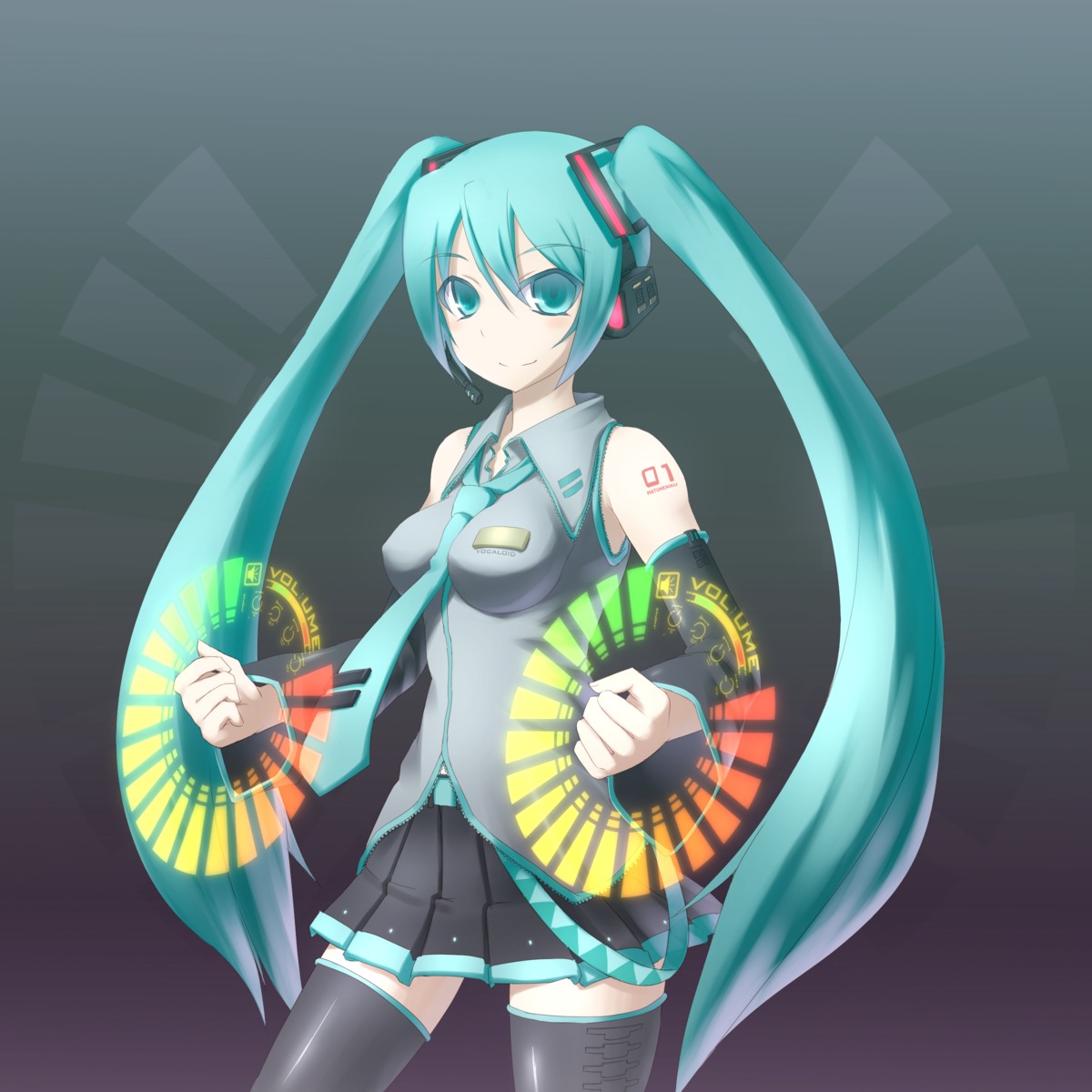 hatsune_miku, headphones, thighhighs, vocaloid, zenn