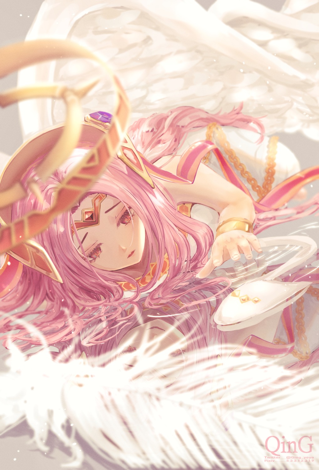 archangel_gabriel_(guardian_tales), dress, guardian_tales, qing_yoyo, wings