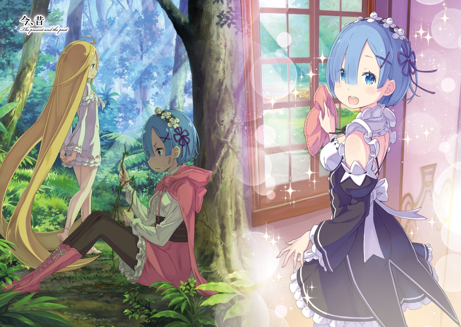 dress, maid, ootsuka_shinichirou, pantyhose, re:zero_kara_hajimeru_isekai_seikatsu, rem_(re_zero), skirt_lift