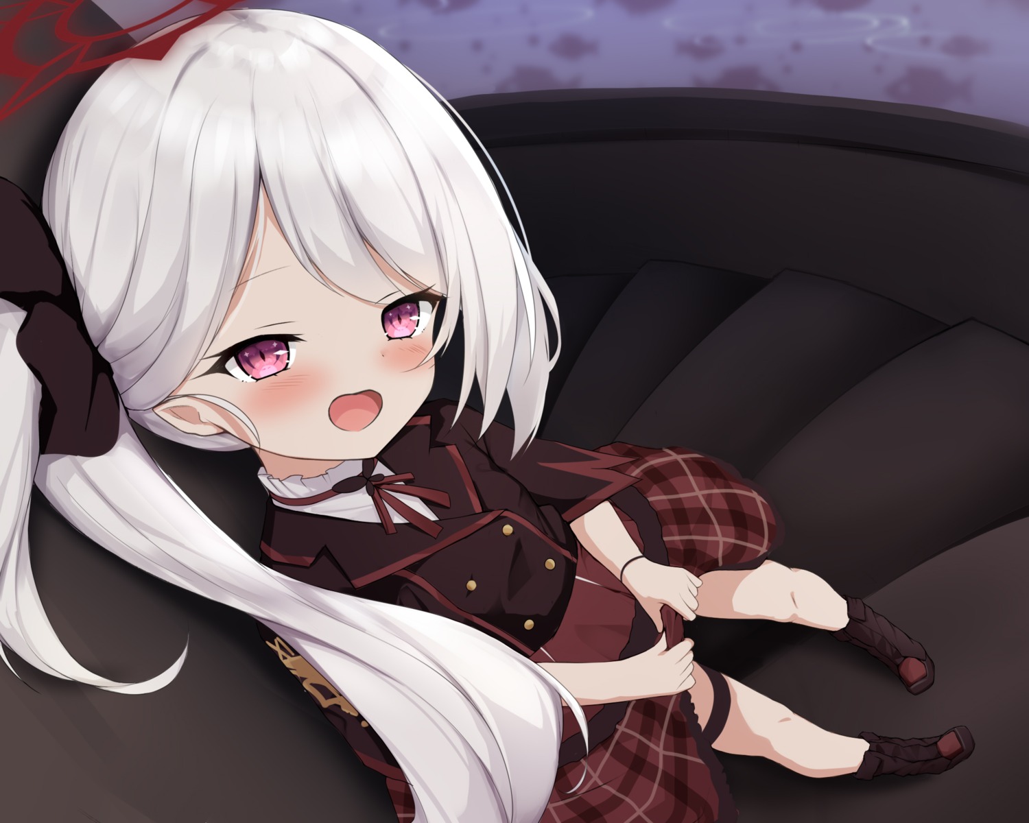asagi_mutsuki, blue_archive, garter, halo, irokari, pointy_ears, skirt_lift