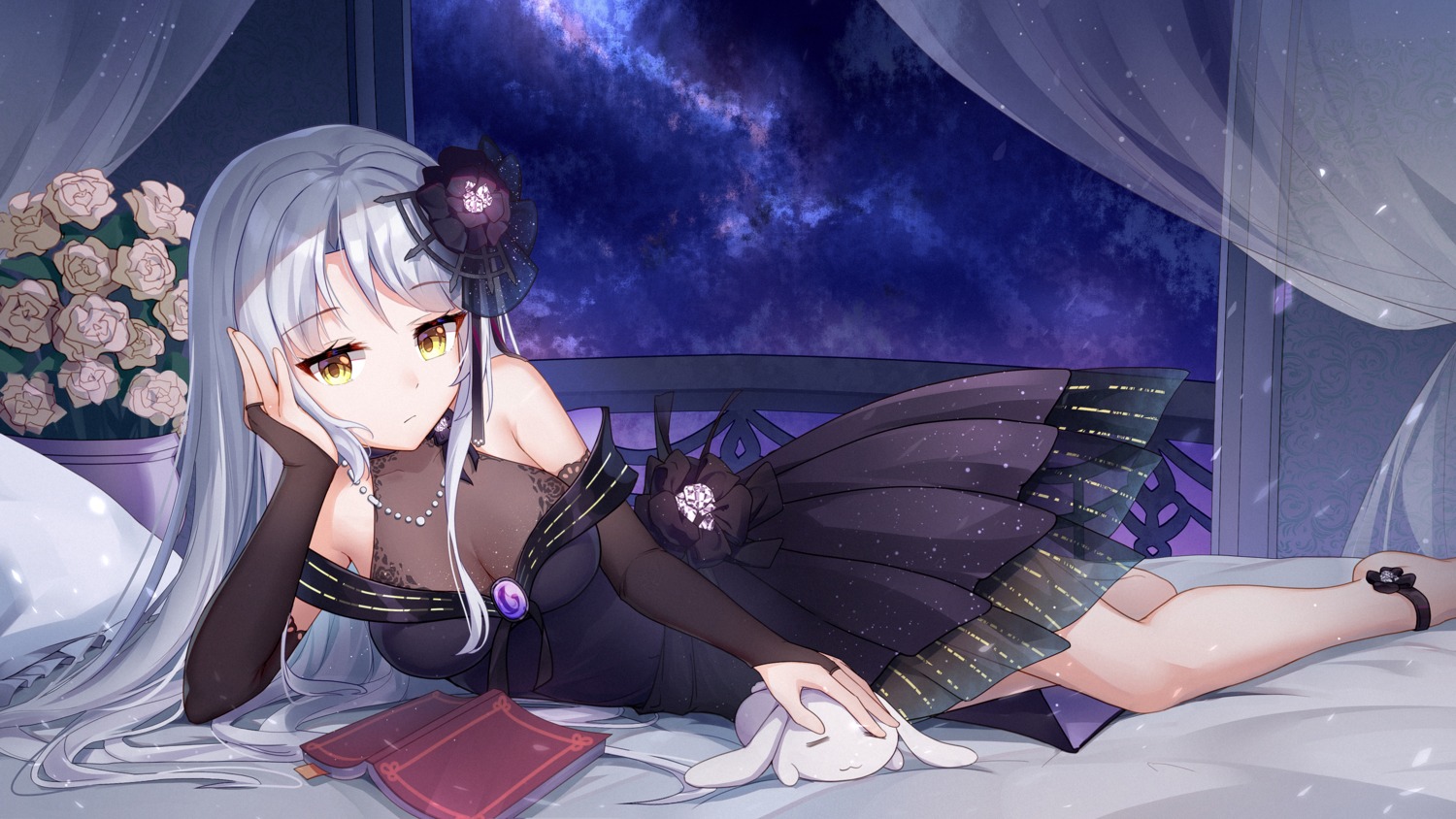 cleavage, dress, no_bra, qianze_chia, see_through, wallpaper