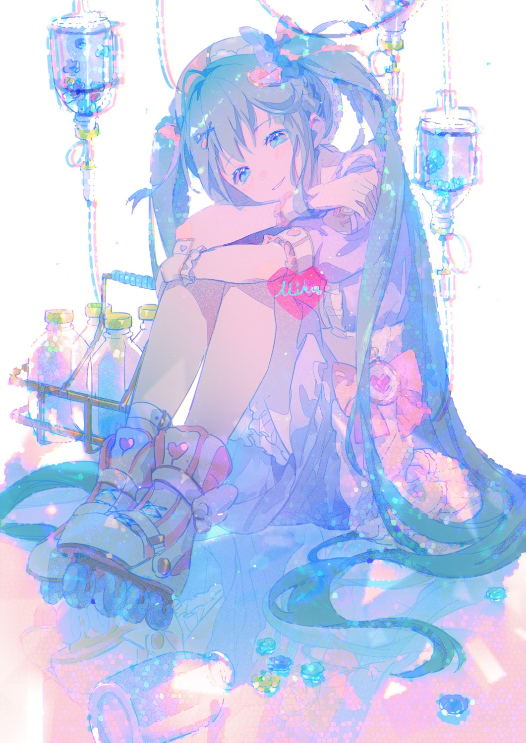 balabling, hatsune_miku, skirt_lift, tattoo, vocaloid