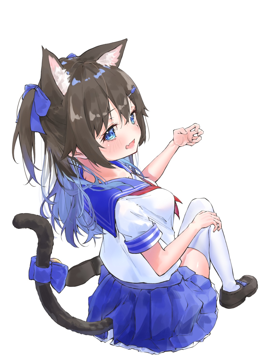animal_ears, kiaoekakishitai, nekomimi, seifuku, skirt_lift, tail, thighhighs