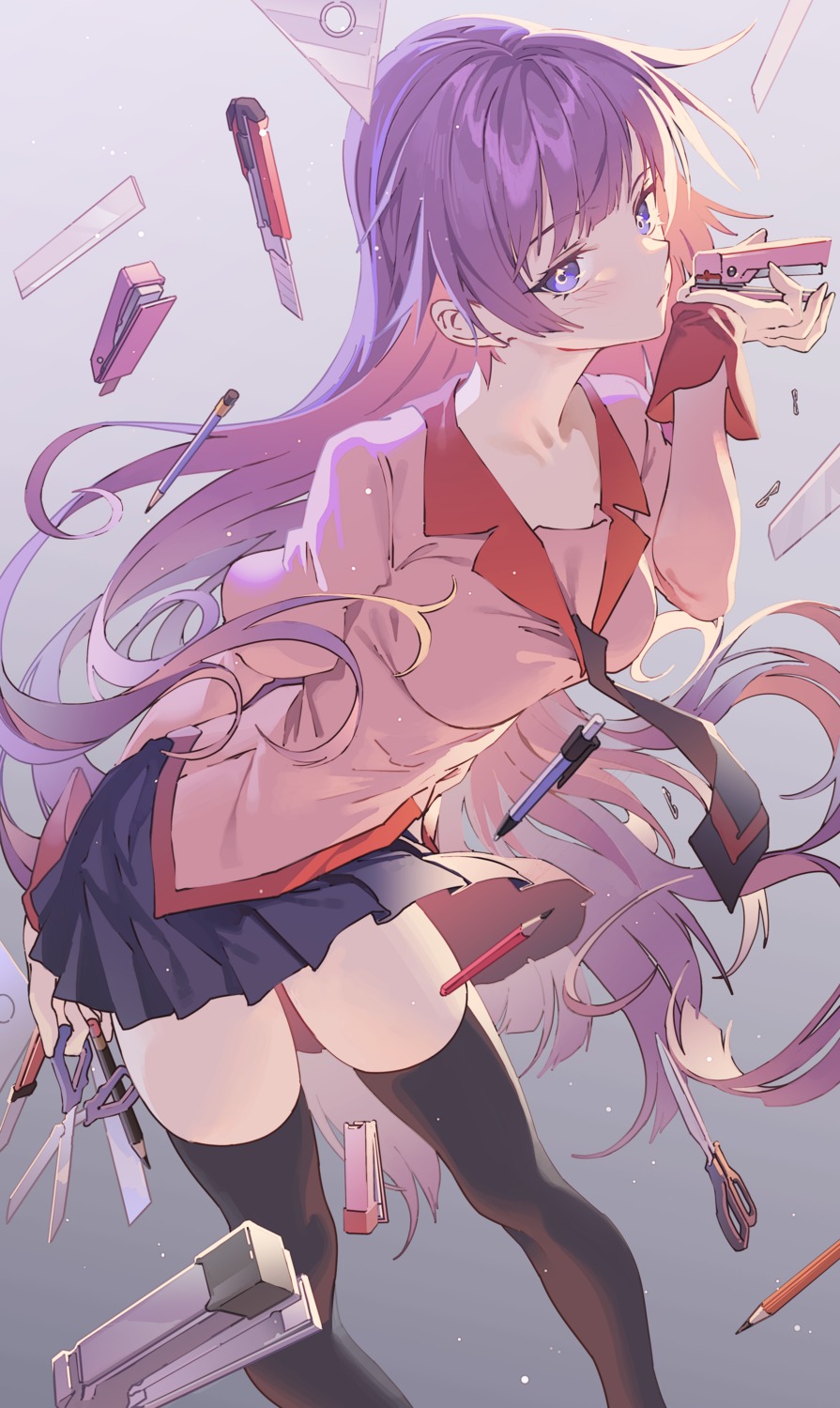 hxxg, monogatari_(series), seifuku, senjougahara_hitagi, skirt_lift, thighhighs