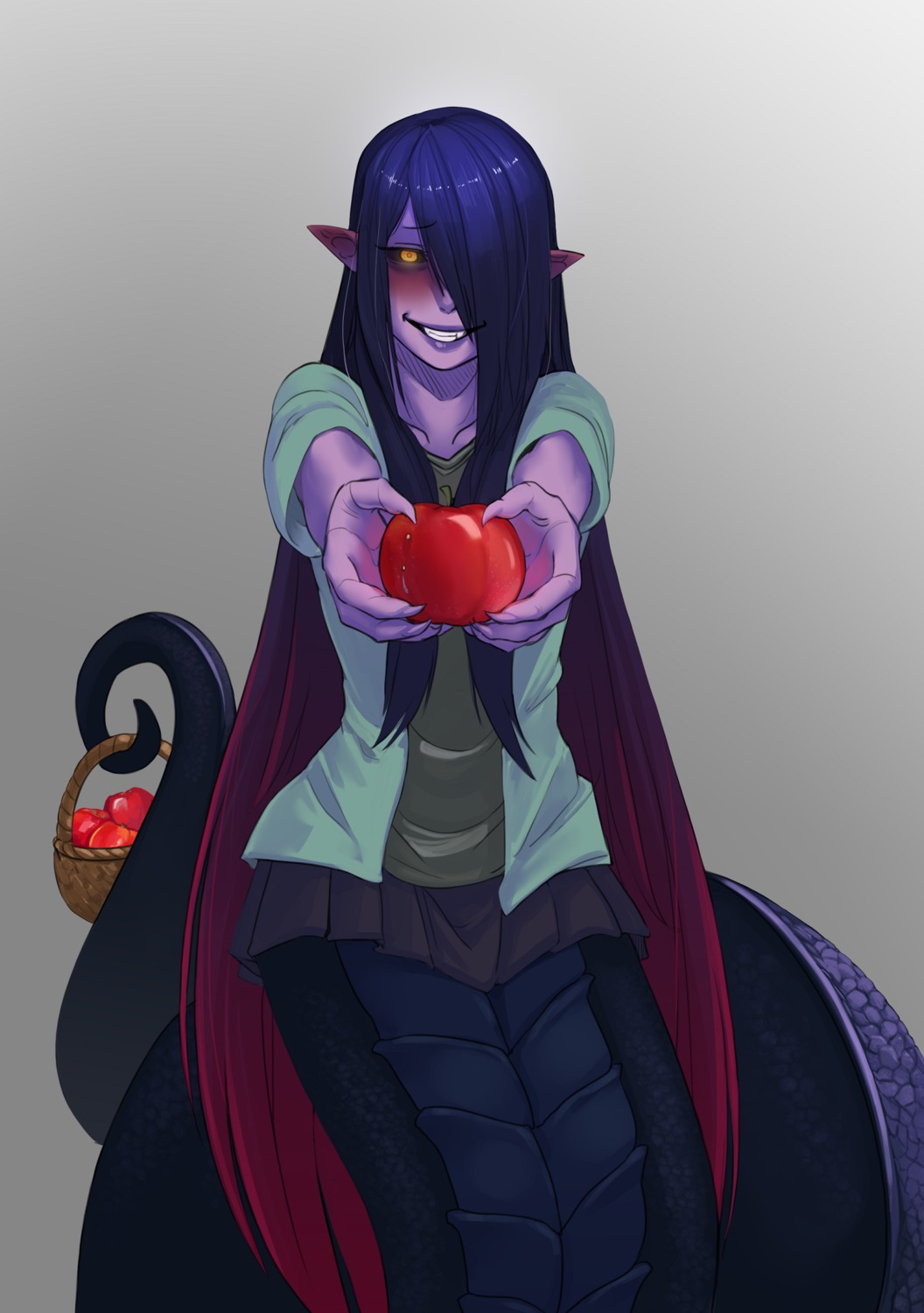apophis_(monster_girl_encyclopedia), less, monster_girl, monster_girl_encyclopedia, pointy_ears, tail