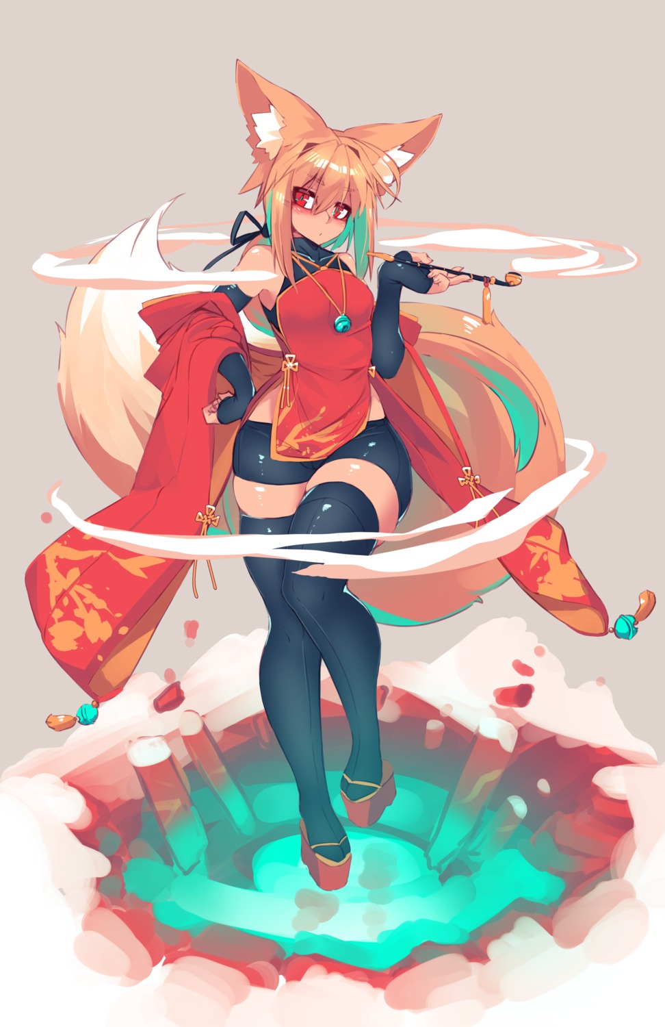 animal_ears, asian_clothes, bike_shorts, chinadress, kitsune, smoking, sub-res, suzu_(sub-res)