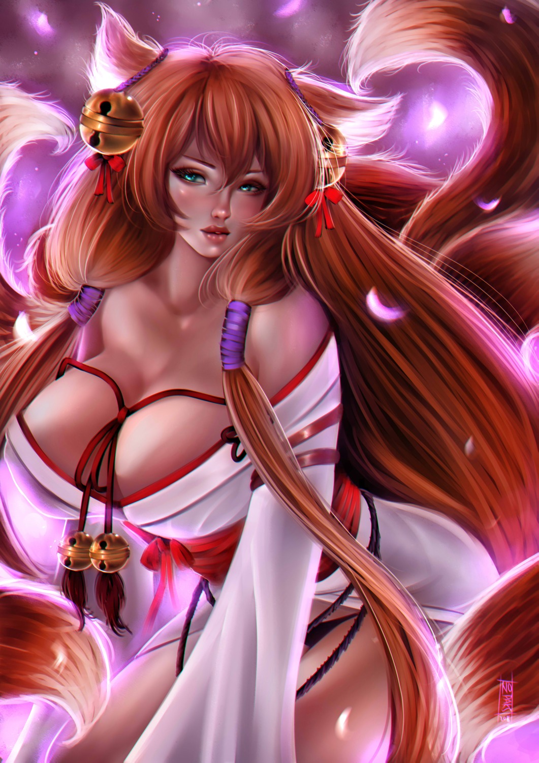 animal_ears, cleavage, cysh, japanese_clothes, kitsune, no_bra, open_shirt, pantsu