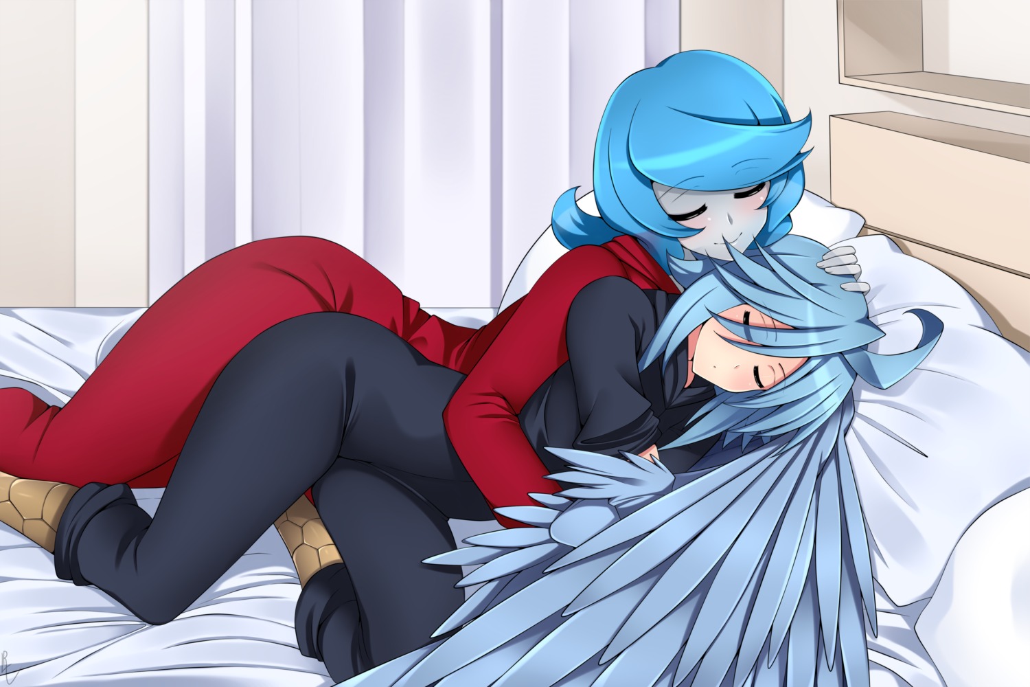 lindaroze, monster_girl, monster_musume_no_iru_nichijou, pajama, papi, wings, yuri