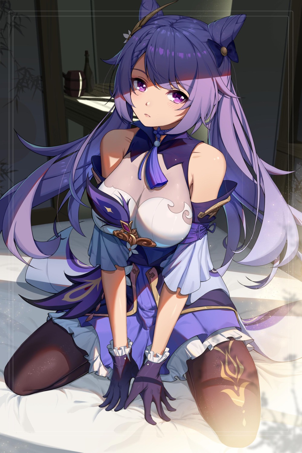 asian_clothes, genshin_impact, jiaoshoutongxue, jpeg_artifacts, keqing, pantyhose