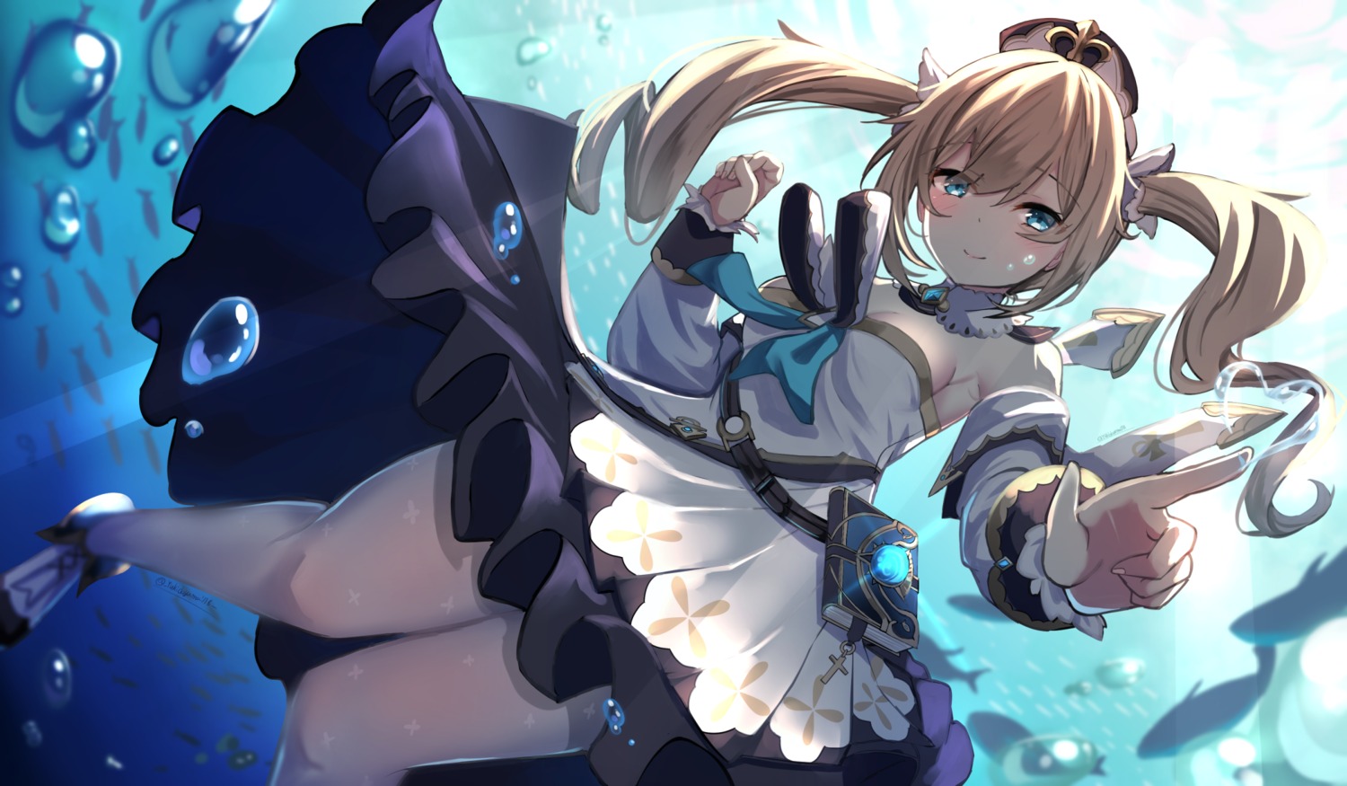 barbara_(genshin_impact), dress, genshin_impact, no_bra, pantyhose, skirt_lift, yukidaruma718