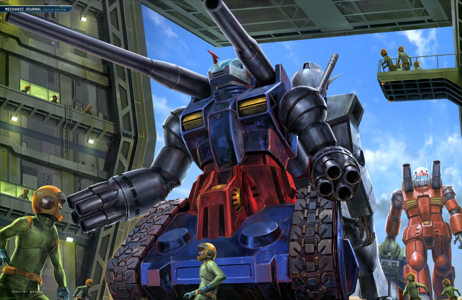 bodysuit, gun, guncannon, gundam, guntank, mecha, ms-06_zaku_ii, rx-78-2_gundam