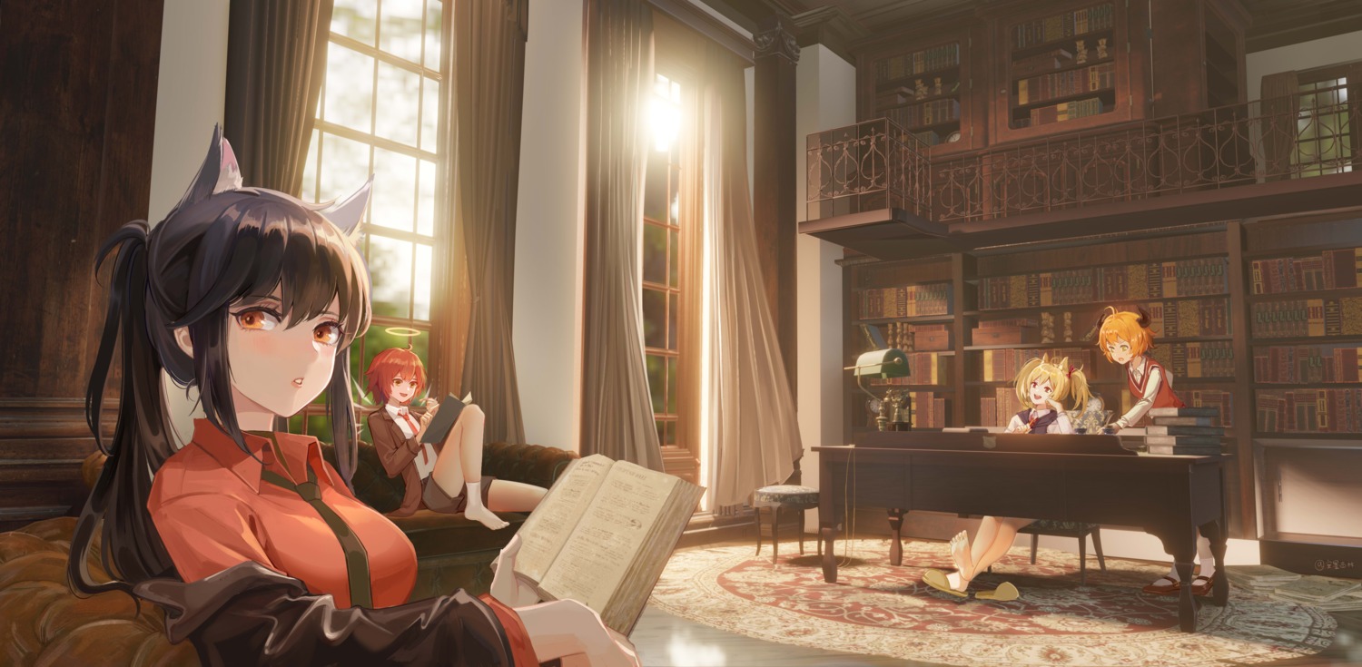angel, animal_ears, arknights, croissant_(arknights), exusiai_(arknights), horns, sora_(arknights), texas_(arknights)