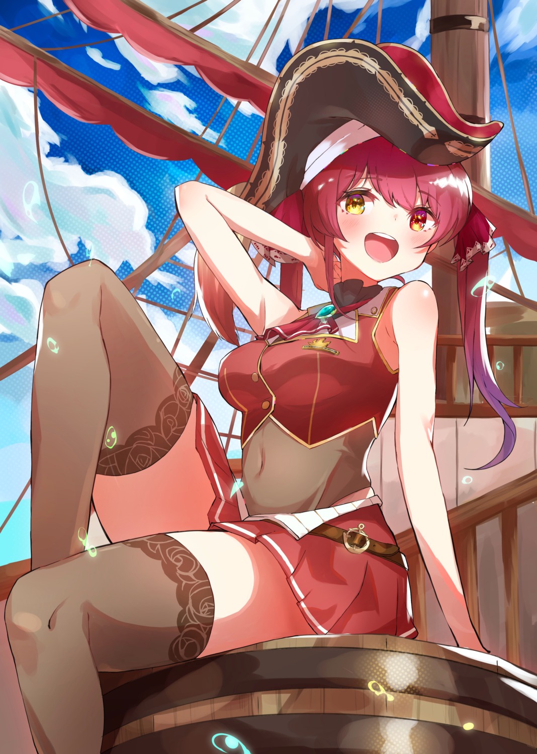 furuki_ayaginutaira, heterochromia, hololive, houshou_marine, pirate, see_through, skirt_lift, thighhighs