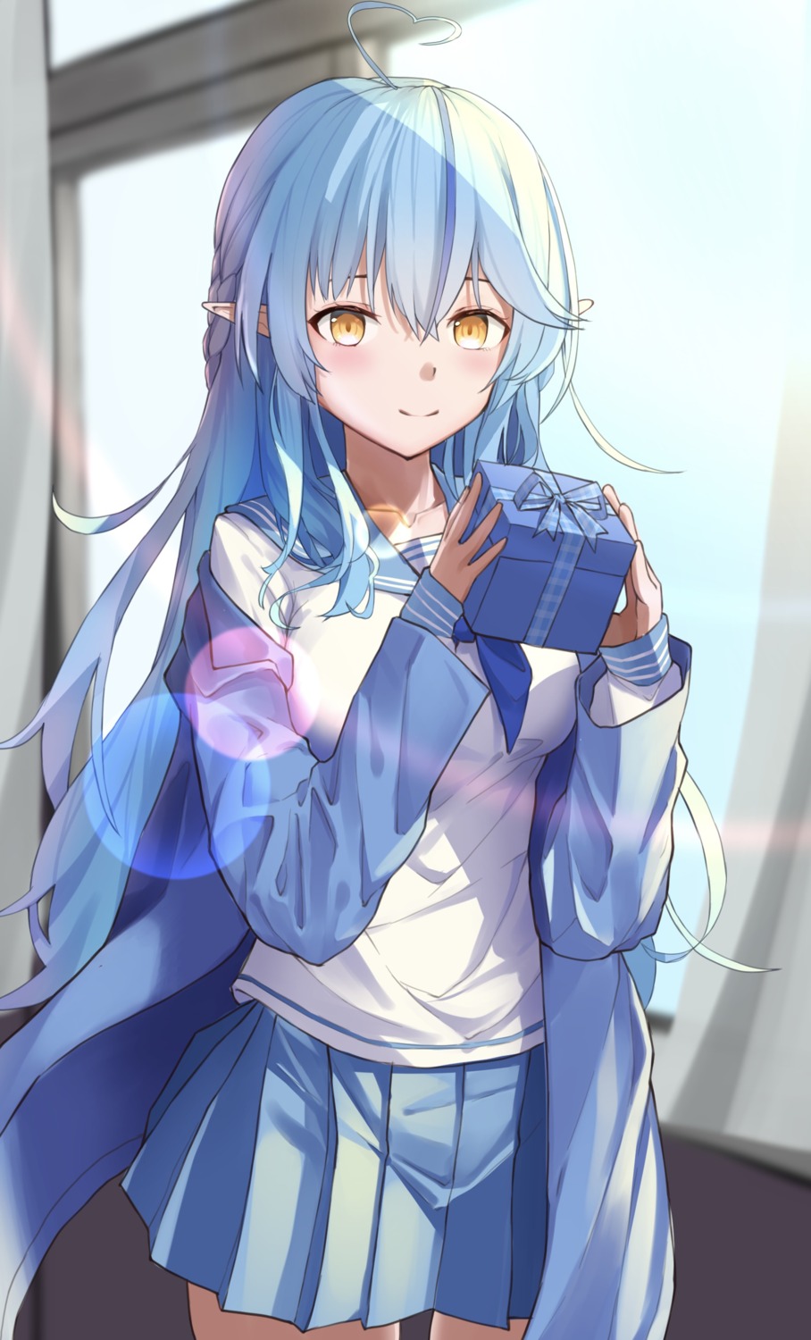 apple_field, elf, hololive, pointy_ears, seifuku, yukihana_lamy