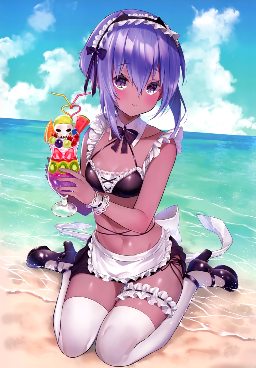 bikini_top, fate/grand_order, garter, hassan_of_serenity_(fate), heels, maid, suzuho_hotaru, swimsuits
